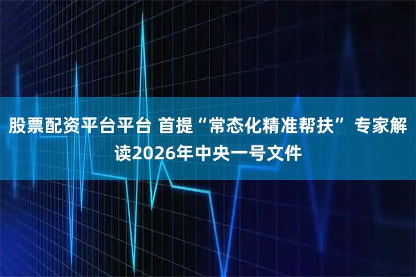 股票配资平台平台 首提“常态化精准帮扶” 专家解读2026年中央一号文件